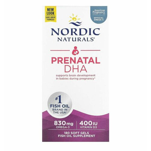 Купить Prenatal DHA, пренатальная ДГК, без добавок, 830 мг, 180 капсул, Nordic Naturals
