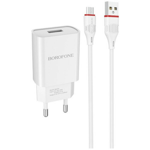 Сетевое зар. устр. Borofone BA20A с шнуром Micro 1USB 2.1A черное