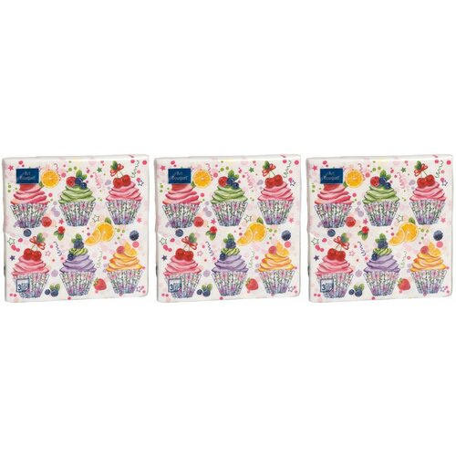 Bouquet Art Салфетки бумажные Сладкие пирожные, 3 слоя, 33 х 33 см, 20 шт/уп, 3 уп