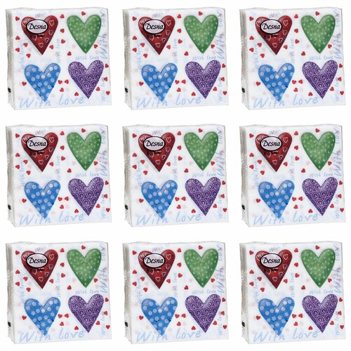 Desna Design Салфетки С любовью, 1 слой, 24х24, 40 шт, 9 уп /