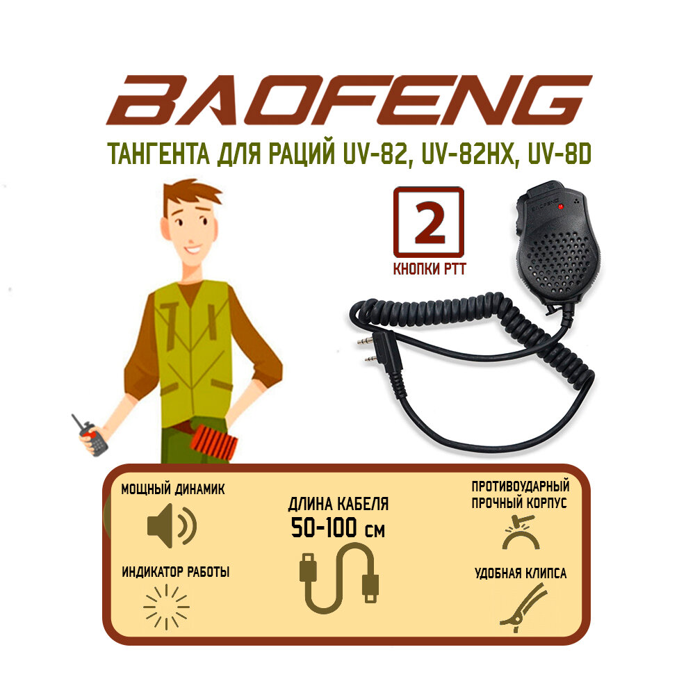 Тангента с клипсой для рации Baofeng UV-82