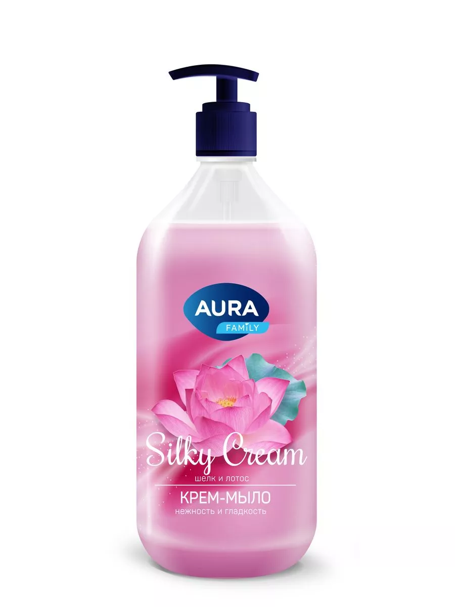 Крем-мыло для рук и тела Aura Family Silky Cream Шелк и лотос, 1000 мл.