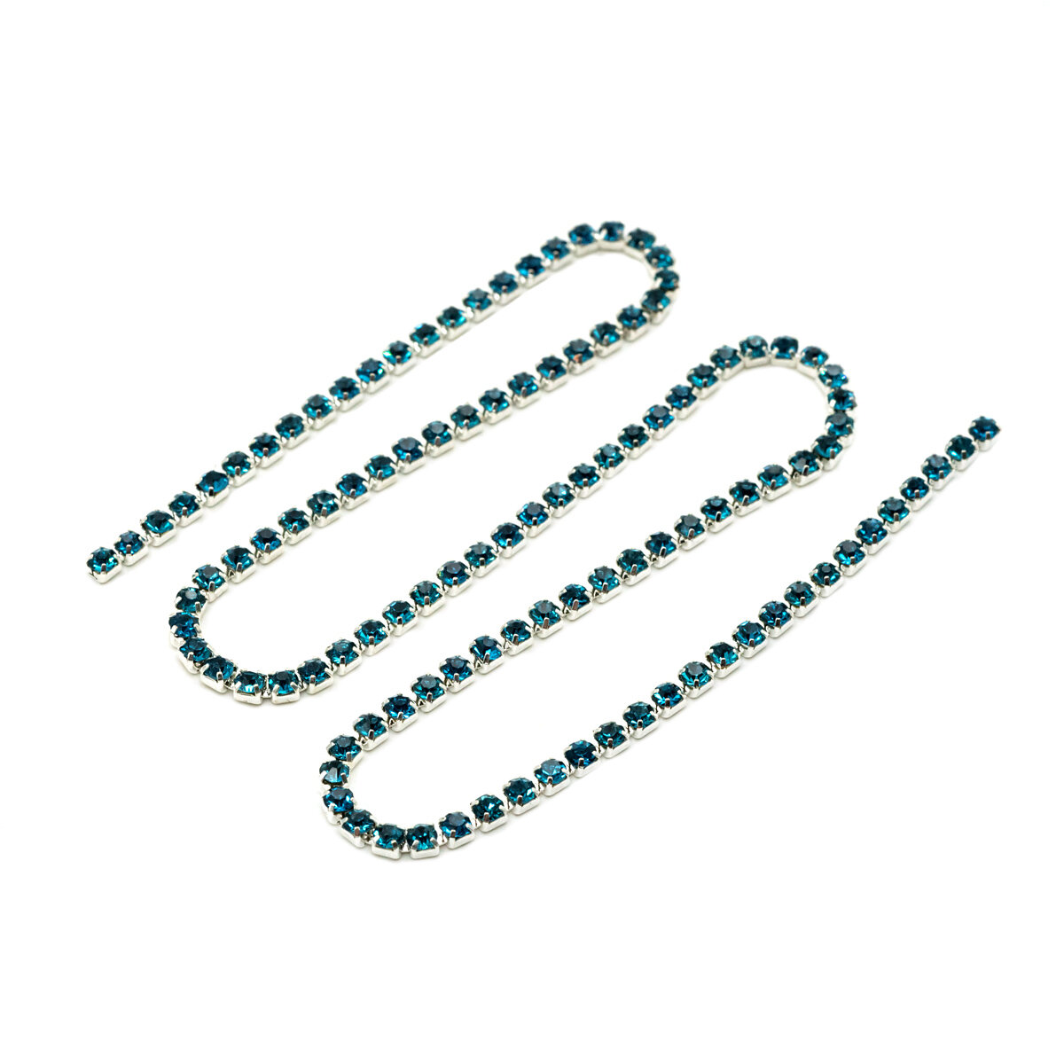 ЦС004СЦ2 Стразовые цепочки (серебро), лазурный, размер 2 мм, 30 см/упак