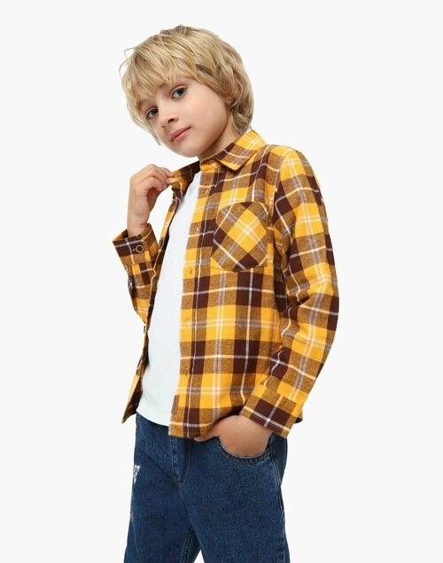 Школьная рубашка Gloria Jeans, размер 7-8л/128 (32), мультиколор, желтый
