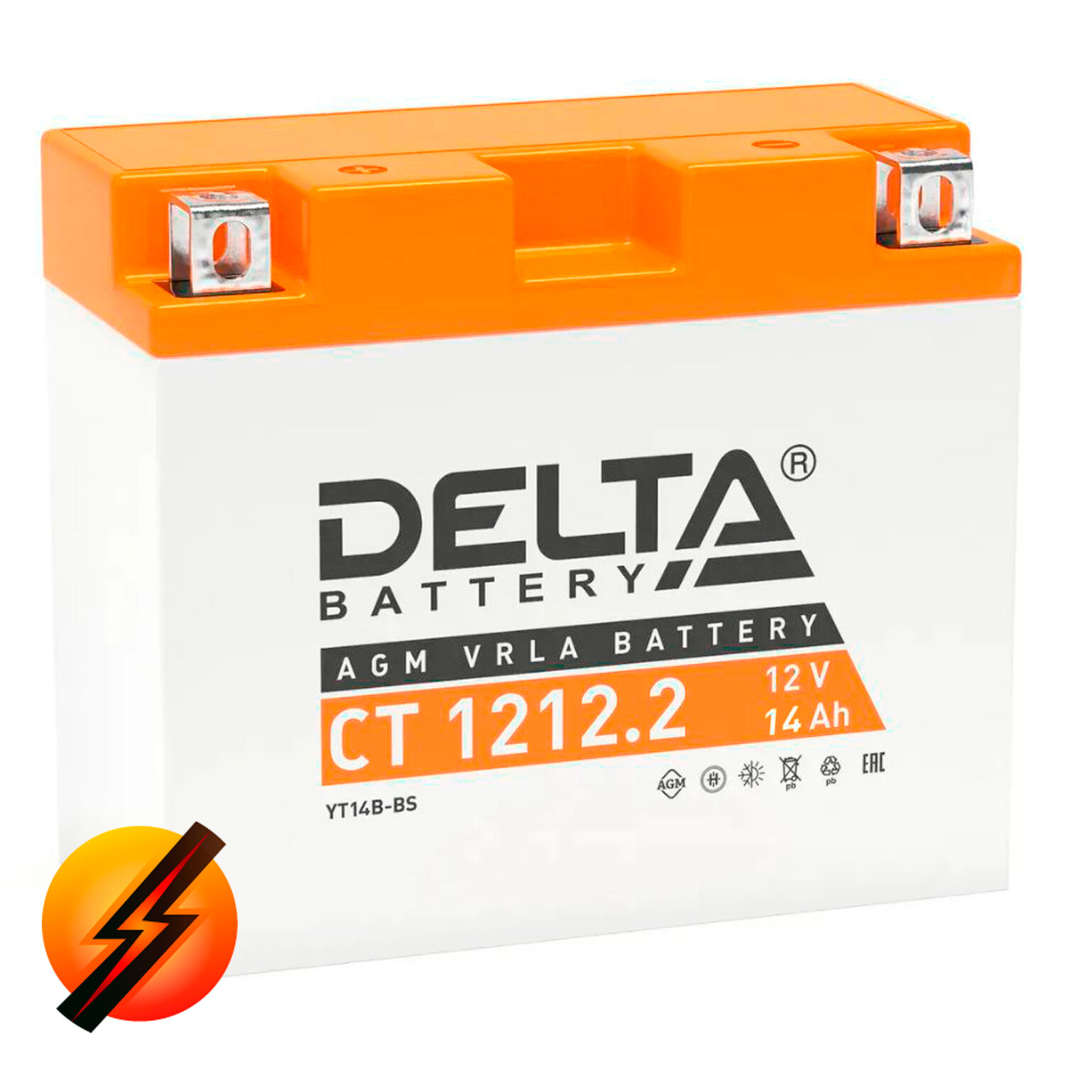 Аккумулятор мотоциклетный Delta CT1212.2 YT14B-BS 12V 12Ah AGM(залит и готов к применению)