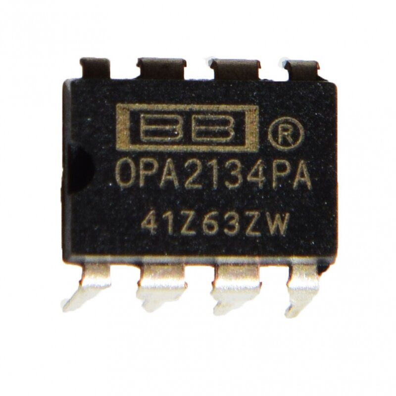 OPA2134PA Высокоэффективный 2-х канальный аудиоусилитель 0.00008% 8МГц 120дБ ±2.5В.±18В [DIP-8]