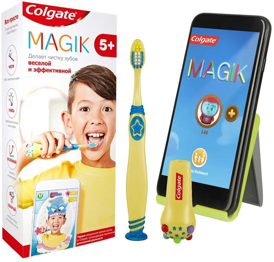 Colgate / Зубная щетка Colgate Magik детская 5+ супермягкая с приложением для чистки зубов 3 шт