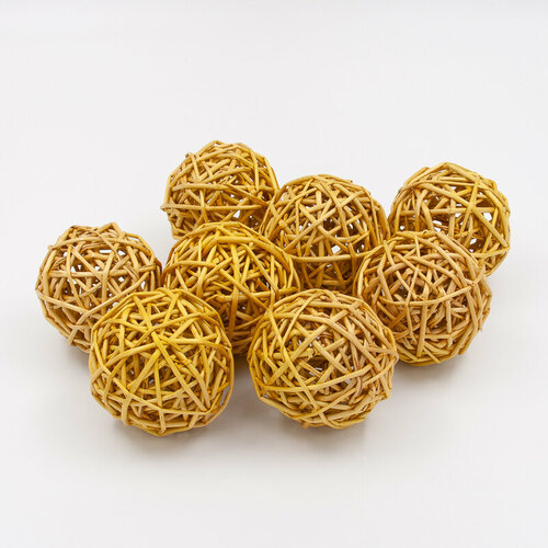 Набор шаров из ротанга желтые для декора 8 см, 8 шт