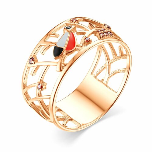 фото Кольцо bassco, серебро, 925 проба, золочение, фианит, эмаль, размер 18, золотой