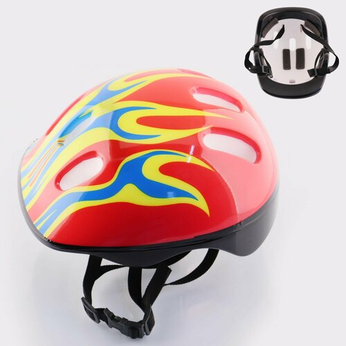 Шлем велосипедный детский (красный, +желто-синее пламя) 