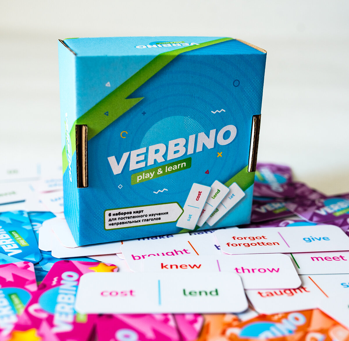 Вербино, познавательная английская настольная игра на неправильные глаголы. Домино. От уровня А1.