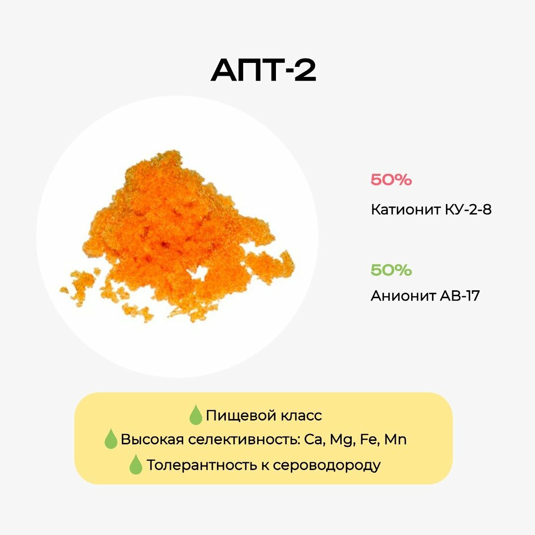 Ионообменная смола АПТ-2 для умягчения, удаления тяжелых металлов и радионуклидов, 30 литров