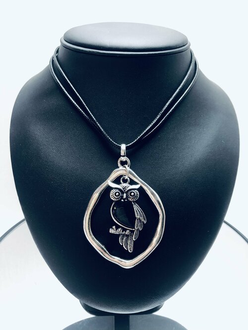 Колье Fashion jewelry Сова, металл, длина 75 см., черный, серебряный