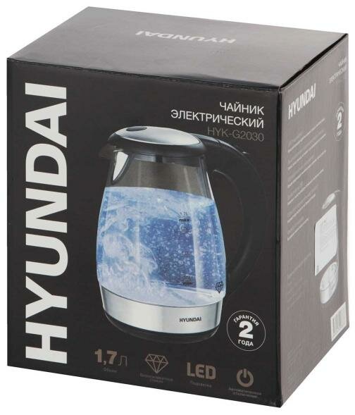 Чайник электрический HYUNDAI , 2200Вт, черный - фото №10