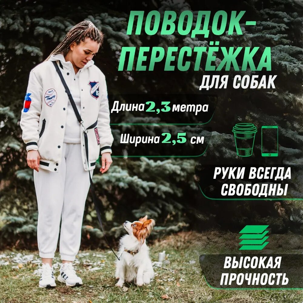 Поводок-перестежка для собак, черный, 2,3 м