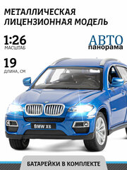 Машинка металлическая ТМ Автопанорама, BMW X6, М1:26, свободный ход колес, свет, звук, синий, JB1200121