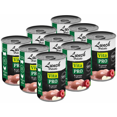 Влажный корм VITA PRO LUNCH беззерновые для взрослых собак всех пород с курицей и яблоком банка (400 гр х 9 шт)