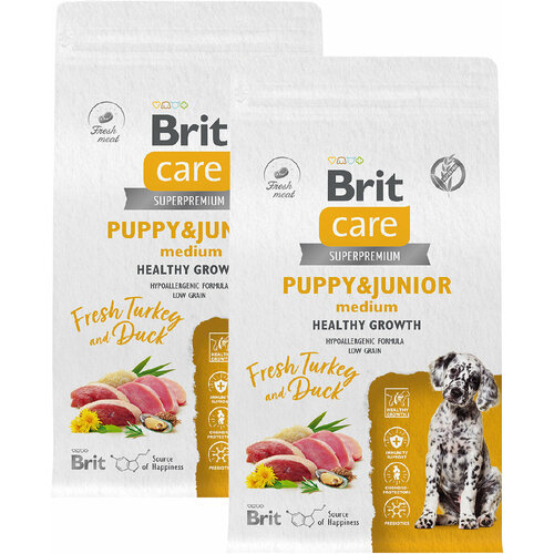 BRIT CARE DOG PUPPY & JUNIOR MEDIUM HEALTHY GROWTH для щенков средних пород с индейкой и уткой (3 + 3 кг)