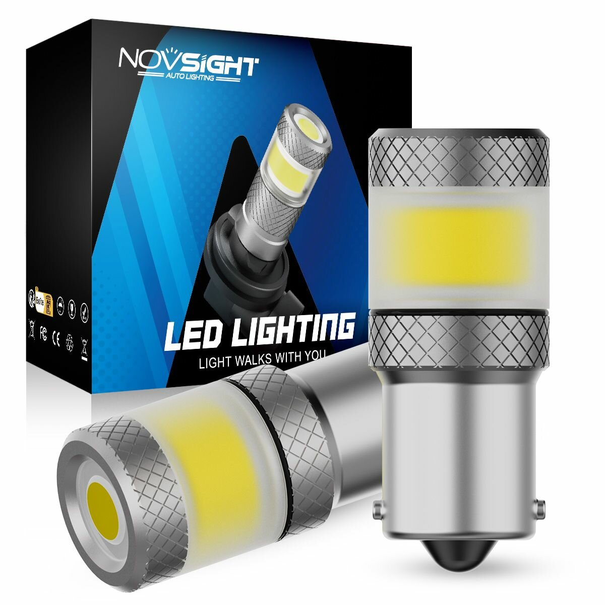 Светодиодная лампа Novsight SL7 1156 P21W цоколь BA15S 2шт одноконтактная белый свет LED автомобильная