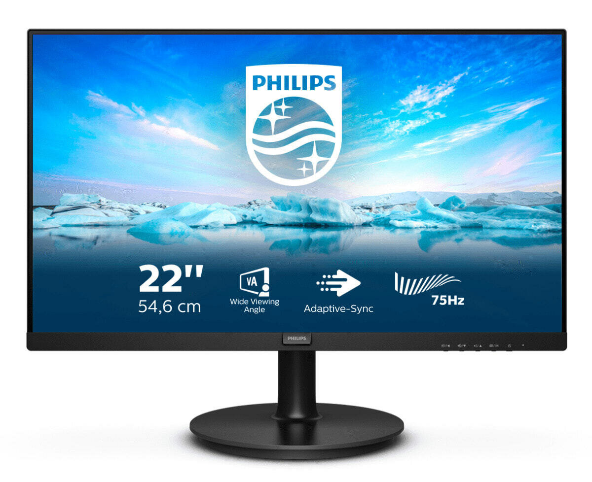 Монитор 21.5" Philips 222V8LA (00/01), 1920х1080, 75 Гц, VA, черный