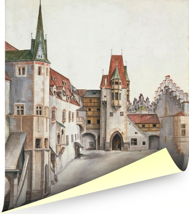 Картина для интерьера "Внутренний двор старого замка в Инсбруке в безоблачную погоду", художник Дюрер, Альбрехт, печать на холсте (30х41 см / без подрамника)