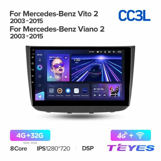 Магнитола Mercedes-Benz Vito 2 Viano 2 W639 2003-2015 Teyes CC3L 4/32GB, штатная магнитола, 8-ми ядерный процессор, IPS экран, DSP, 4G, Wi-Fi, 2 DIN