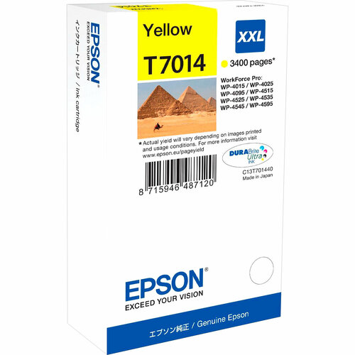 картридж для струйного принтера myink t7014 epson workforce pro wp 4015 4025 4515 4525 4535 желтый Картридж струйный Epson T7014 C13T70144010 желтый оригинальный повышенной емкости