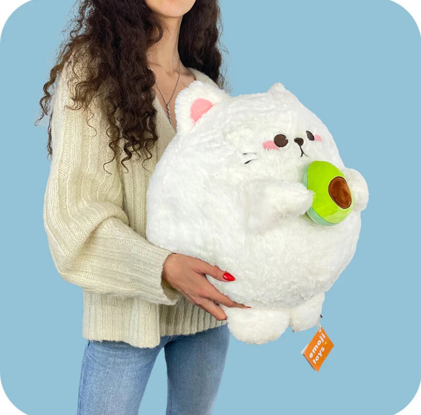 Мягкая плюшевая игрушка Котик с авокадо 50 см Белый