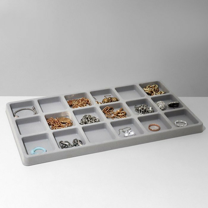 фото Подставка для украшений 18 ячеек, пластик, 35x20x1,5 см, цвет серый (комплект из 6 шт)