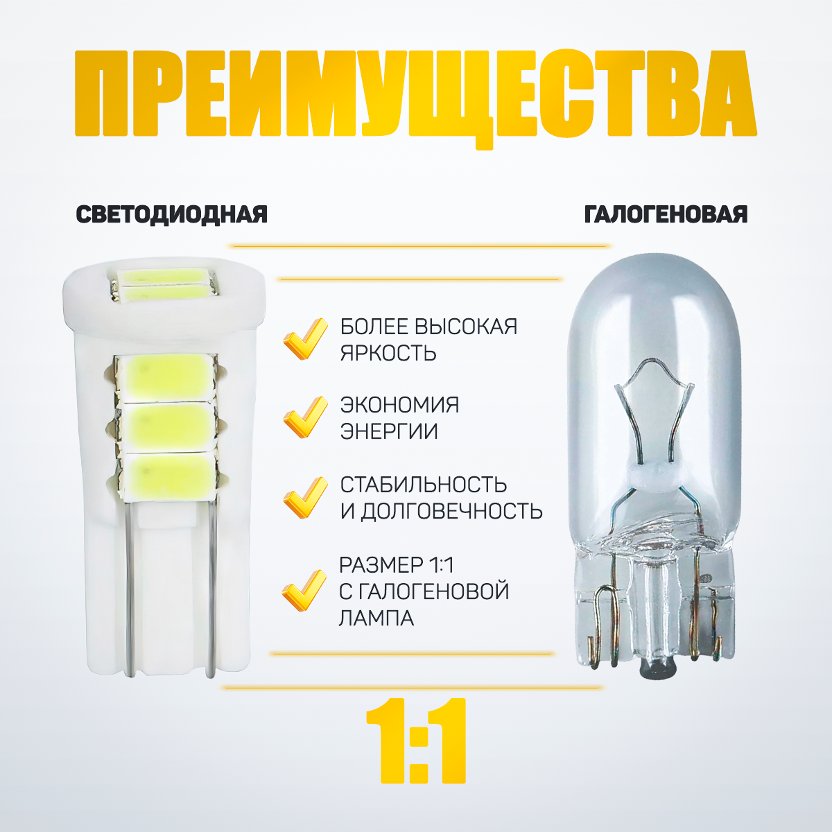 Автомобильная светодиодная лампа W5W-T10-5630-8SMD 12V Керамика (2шт.)