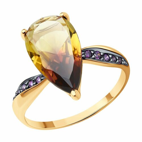 фото Кольцо diamant online, золото, 585 проба, фианит, аметрин, размер 18.5, фиолетовый