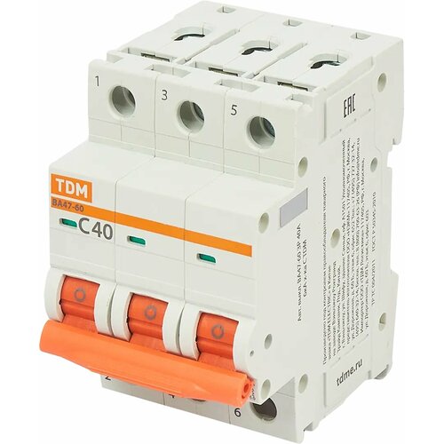 Автоматический выключатель TDM Electric ВА47-60 3P C40 А 6 кА SQ0223-0113 tdm автоматический выключатель ва47 60 3р 1а 6ка sq0223 0100