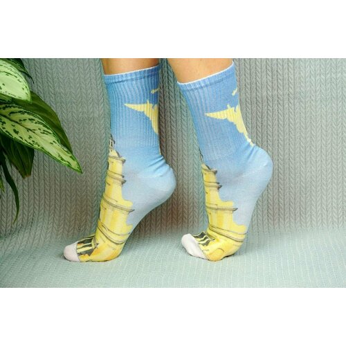 фото Носки cotton print, размер 41/45, желтый, голубой хлопковые cotton print