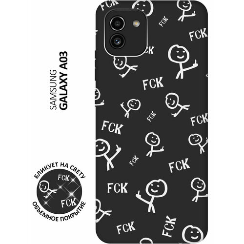 Матовый чехол Fck Pattern W для Samsung Galaxy A03 / Самсунг А03 с 3D эффектом черный матовый чехол fck pattern w для samsung galaxy a20s самсунг а20с с 3d эффектом черный