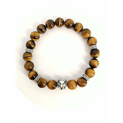 фото Браслет, тигровый глаз, размер 18.8 см, размер l, диаметр 5.3 см, мультиколор, золотой solomon