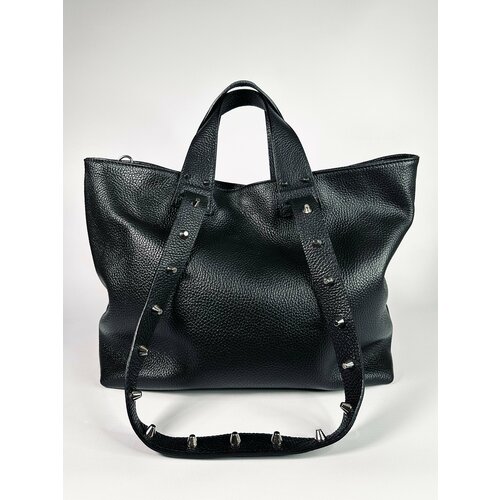 фото Сумка шоппер vera pelle, фактура зернистая, черный