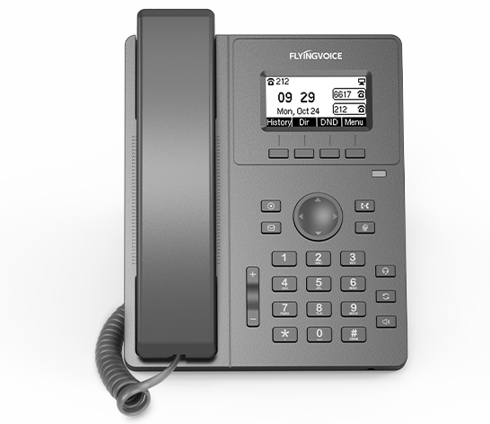IP-телефон FLYINGVOICE P10P, 2 SIP аккаунта, дисплей 2,3 дюйма, 132 x 64 с подсветкой, конференция на 6 абонента, поддержка гарнитуры (RJ9), POE.