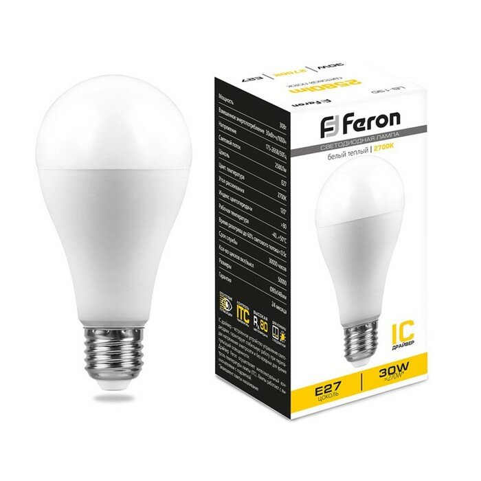 FERON Лампа светодиодная FERON, (30W) 230V E27 2700K A80, LB-130