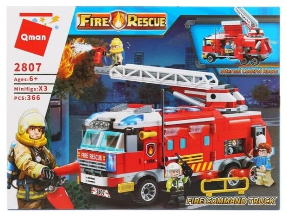 Конструктор Qman 2807 FireRescue: Командная машина, 366 дет. (3 фиг.)