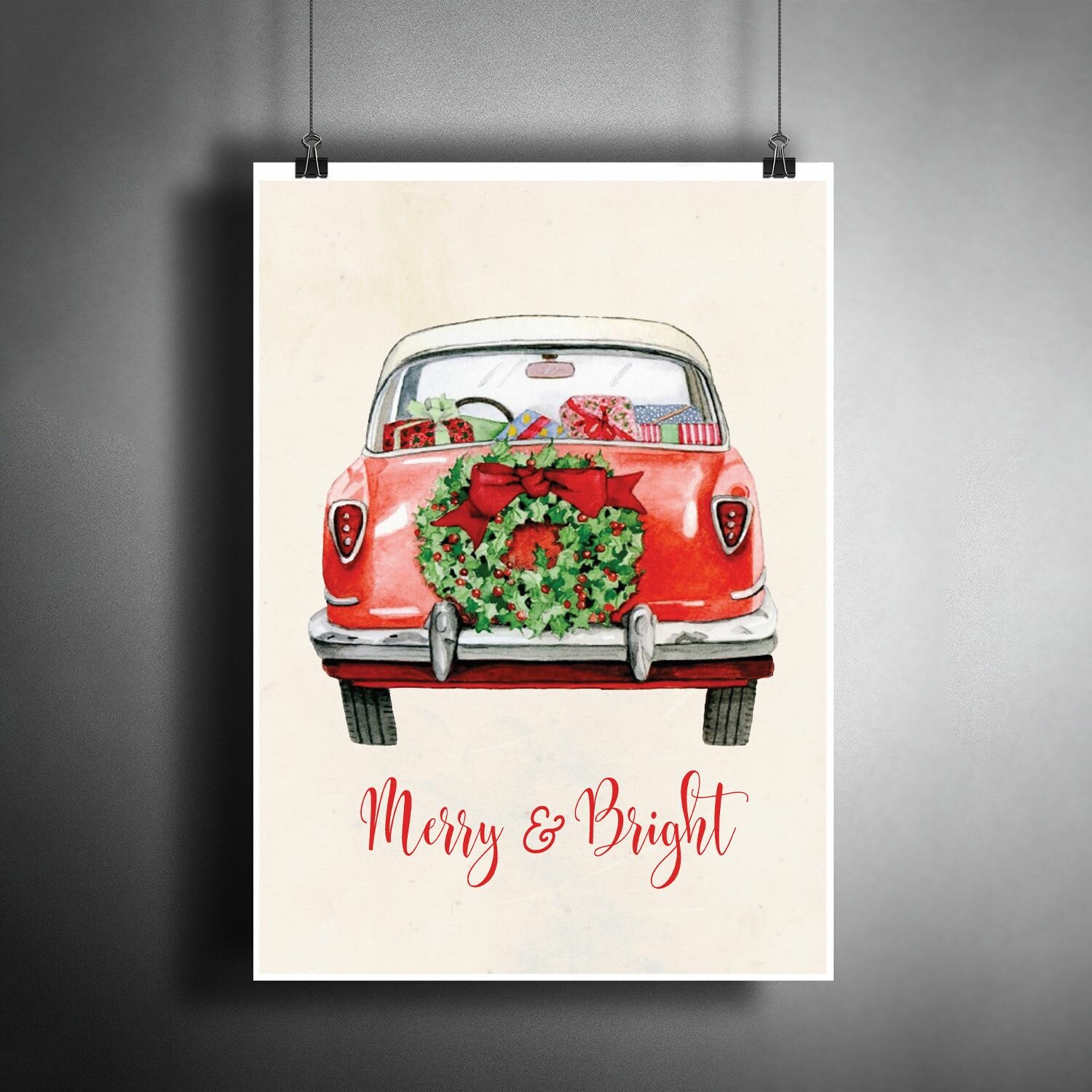Постер плакат "Веселого и яркого Рождества и Нового года" / Декор для дома, офиса, комнаты, квартиры, детской A3 (297 x 420 мм)
