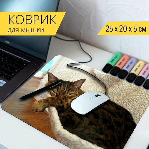 стол бенгальский кот кошка кошачий 65x65 см кухонный квадратный с принтом Коврик для мыши с принтом Кошка, бенгальский кот, кошачий 25x20см.
