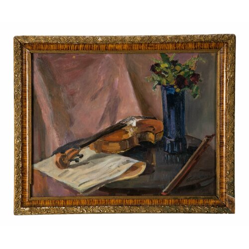 Картина Натюрморт с цветами в cиней вазе и скрипкой 17160₽