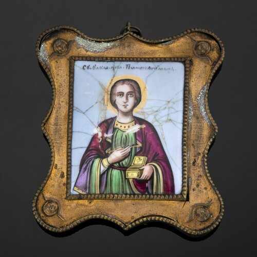 Икона (образок) Святой великомученик Пантелеймон, латунь