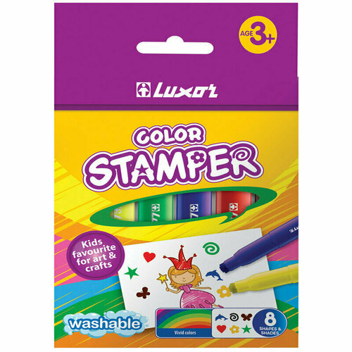 Фломастеры-штампы Luxor Color Stamper, 08цв, смываемые, картон, европодвес, 233893