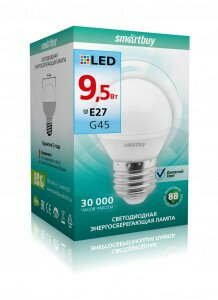 Светодиодная LED лампа Smartbuy шар G45 E27 9.5W 4000K 4K матовая пластик SBL-G45-9_5-40K-E27 (упаковка 25 штук)