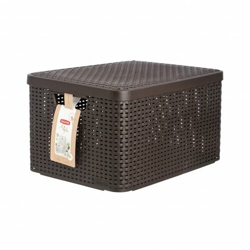 Корзина Curver Rattan Style Box L 30л с крышкой темно-коричневая 