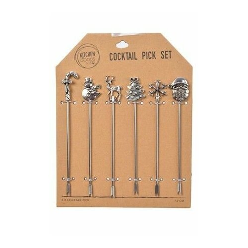 Новогодние шпажки для канапе и закусок веселое ассорти металл серебряные 12 см 6 шт Kaemingk 607674 3820₽
