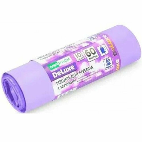 Мешки для мусора 60 л, в рулоне 10 штук, ПВД, 40 мкм, размер 60х70 см, фиолетовые - 1 рулон ( 10 пакетов)