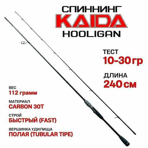 Спиннинг Kaida Hooligan 240 см тест 10-30 грамм спиннинг для троллинга, джига, твичинга кайда хулиган медиум на щуку, окуня, головля, судака, хищника спиннинг kaida fiesta 240 см тест 3 12 грамм кайда фиеста лайт для джига твичинга на окуня судака головля щуку форель