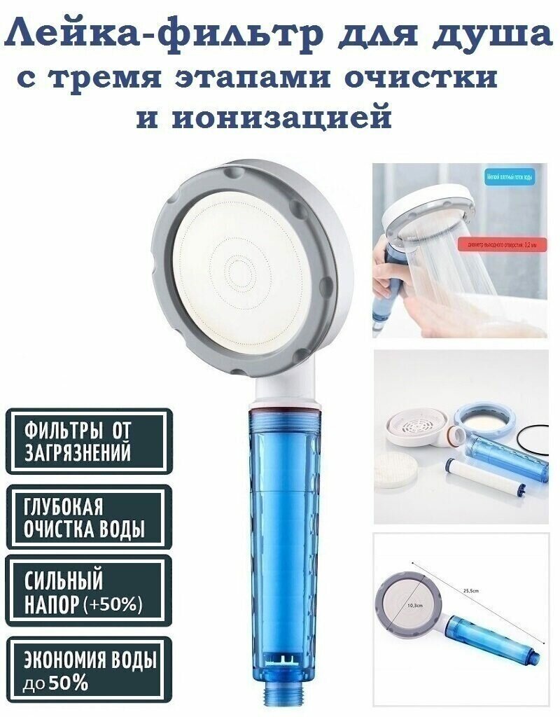 Лейка-фильтр для душа Anion Shower Filter Blue, 3 степени очистки и ионизация